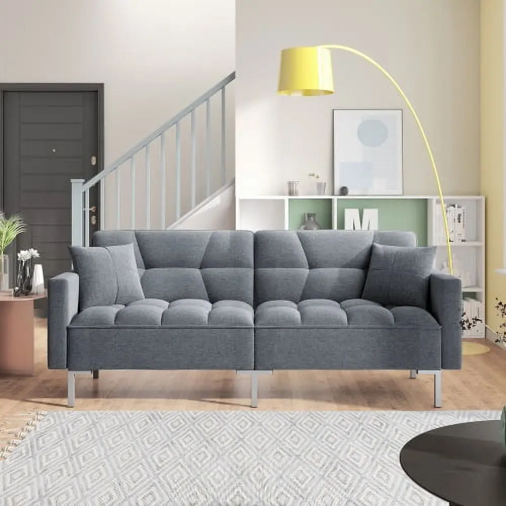 Sleeper Sofa Couch Bed Convertible Sofa Modern Futon Couches Sofas Bed Fold Up and Down Linen Fabric White Triple Tree