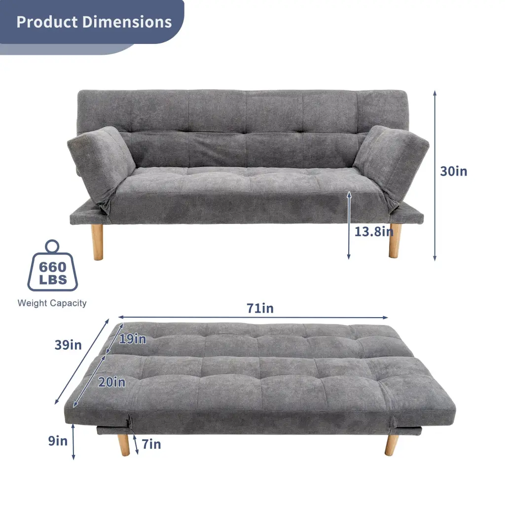 Modern Linen Tufted Back Convertible Futon Sleeper Sofa Bed Bed Bath & Beyond