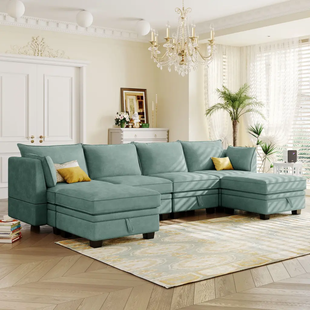 Modern Large U-Shape Modular Sectional Sofa Convertible Sofa Bed Reversible Chaise CNCJ