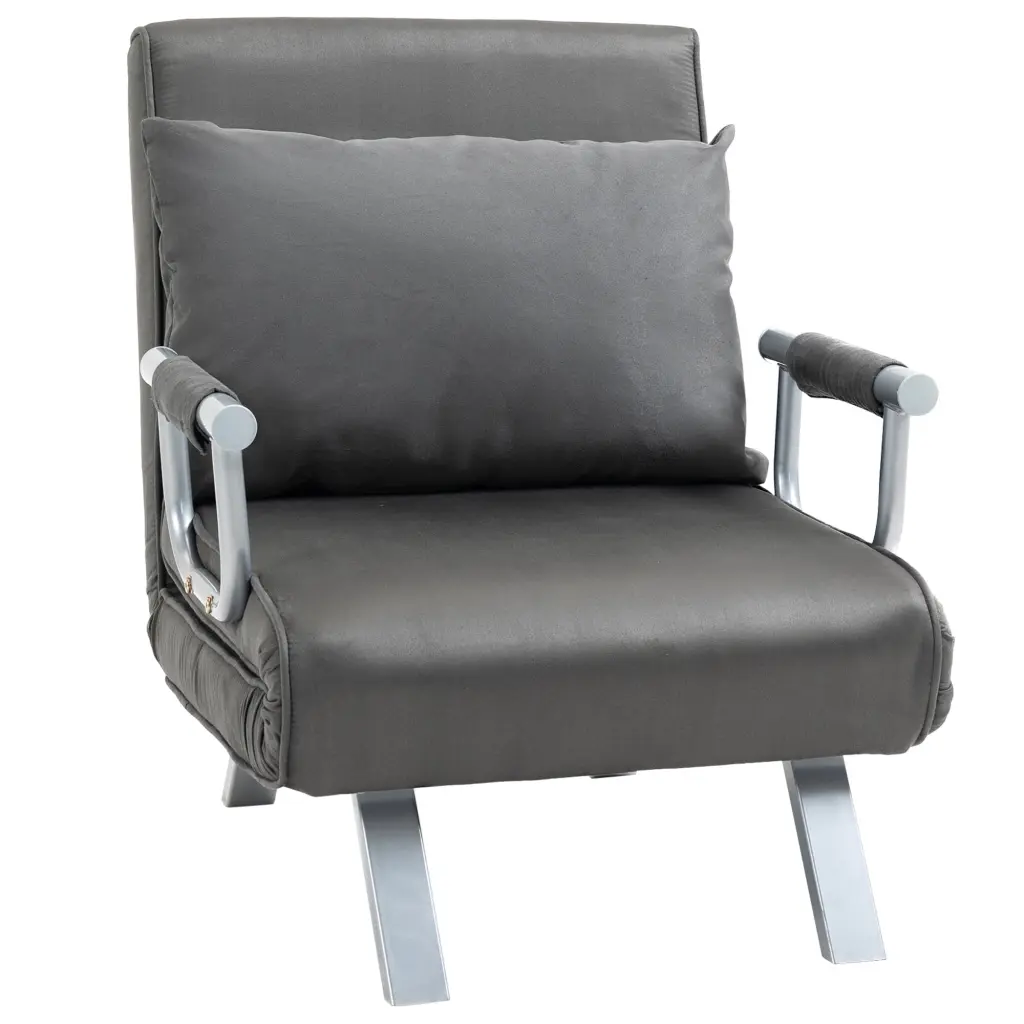 Single Person Folding 5 Position Convertible Sofa Bed Sleeper Chair Dark Grey - Steel Frame Chaise Lounge CNCJ