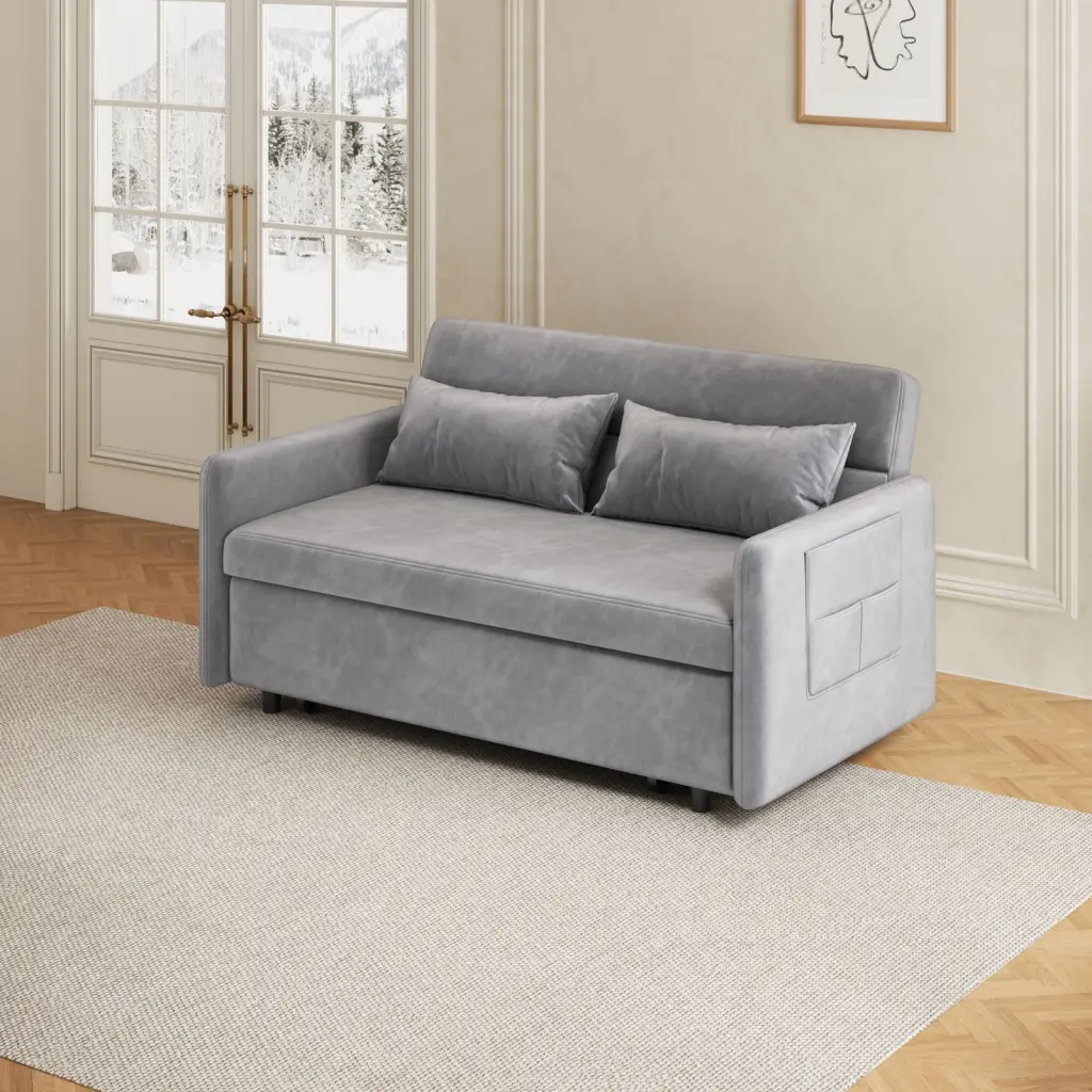 CoSoTower 54 Modern Convertible Sofa Bed Velvet Loveseat Adjustable Pull Out Bed Grey