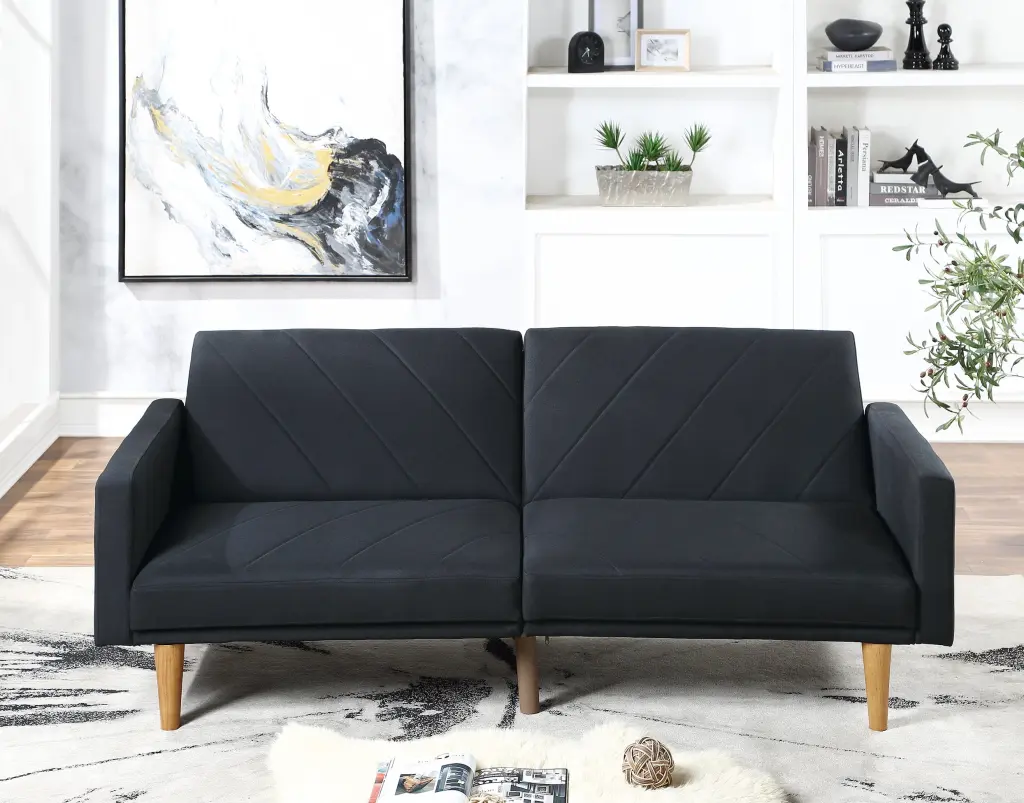 CoSoTower Modern Electric Look Convertible Sofa Couch Black Linen Fabric Wooden Legs