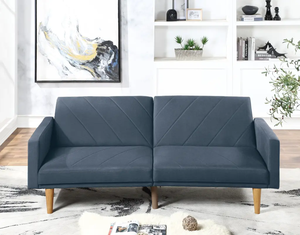 CoSoTower Modern Electric Look Convertible Sofa Couch Navy Linen Fabric Wooden Legs