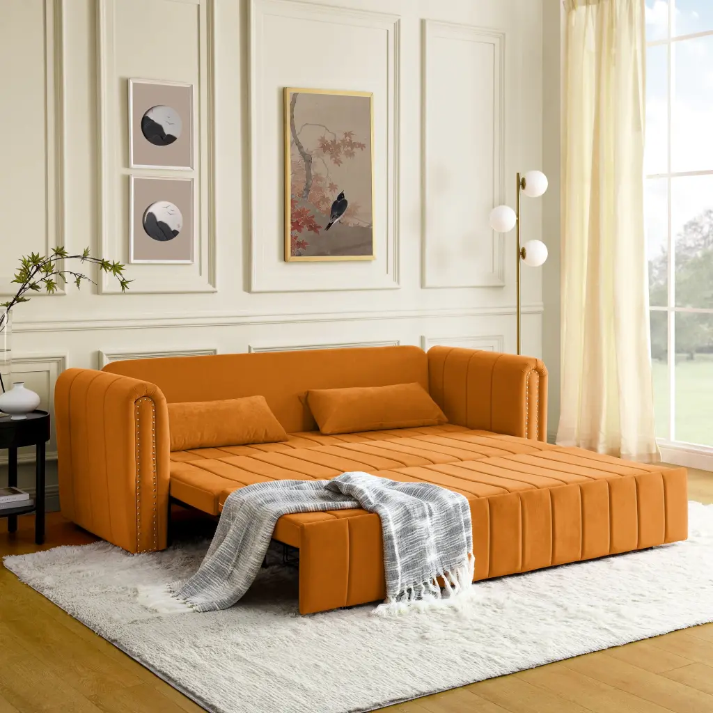 DeeHome 3 1 Pull-Out Bed Sleeper Modern Upholstered Sofa Copper Nails and Two Drawers