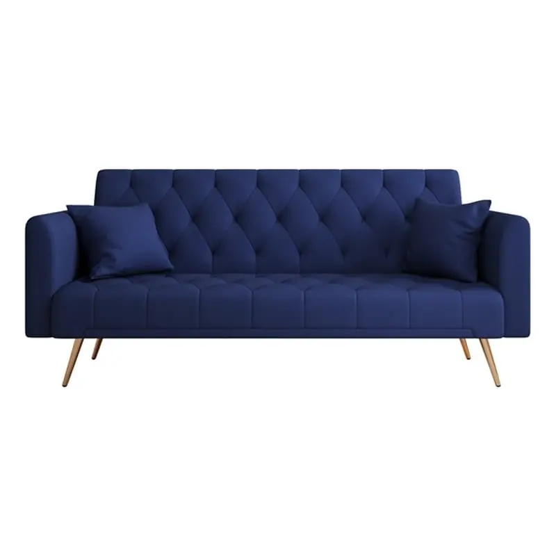 71 Inch Convertible Sofa Bed Folding Velvet Sofa Adjustable Backrest Blue Small Spaces Direct Wicker