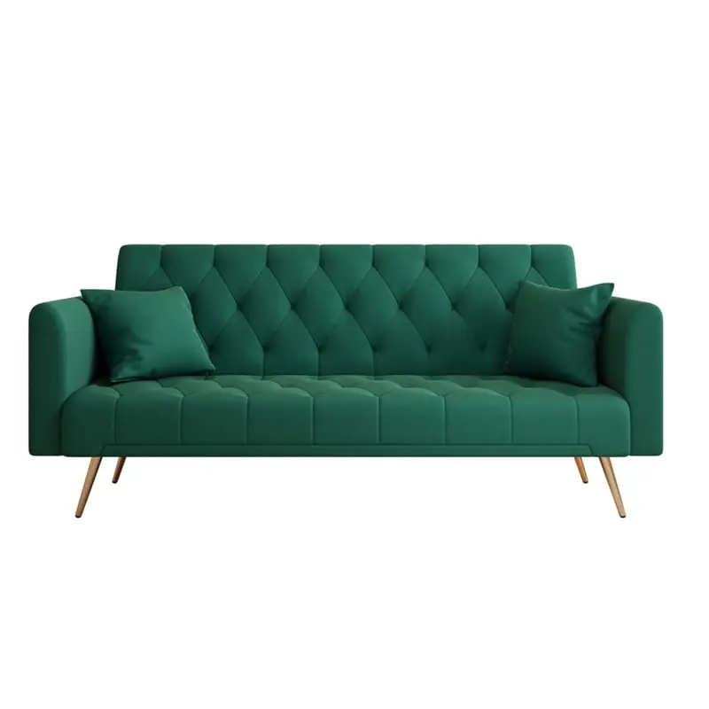 71 Inch Convertible Sofa Bed Folding Velvet Sofa Adjustable Backrest Green Small Spaces Direct Wicker