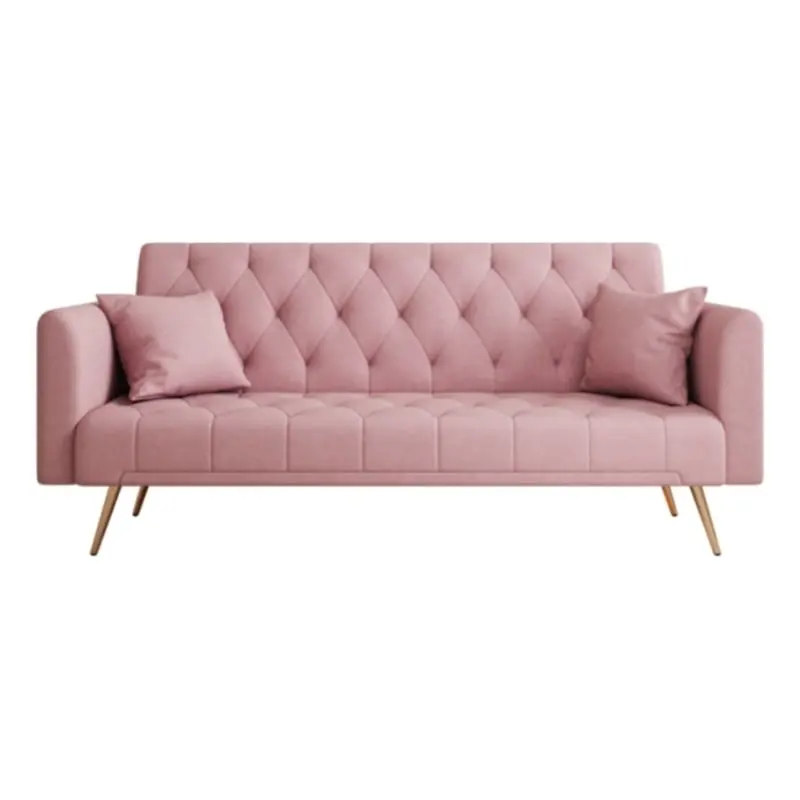 71 Inch Convertible Sofa Bed Folding Velvet Sofa Adjustable Backrest Pink Small Spaces Direct Wicker