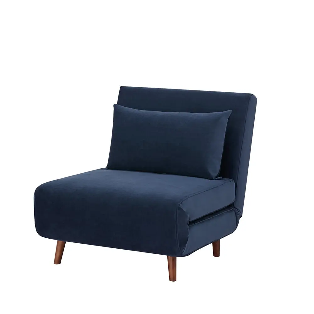 GIA Design Group Tri-Fold Velvet Convertible Sofa Bed Removable Pillow Navy