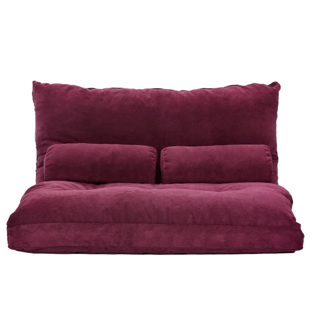 HQIT 3 1 Versatile Lazy Sofa Adjustable Folding Futon Sofa Two Pillows Burgundy
