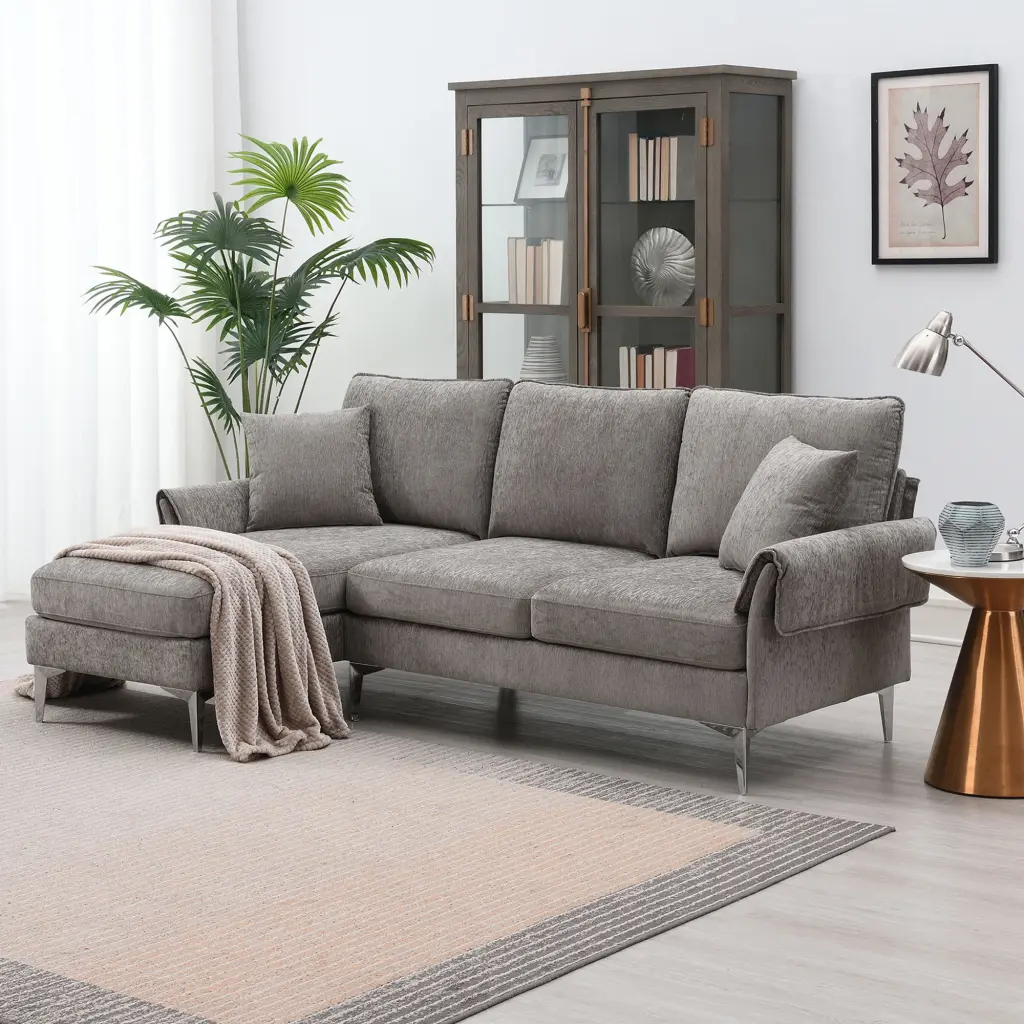84 Convertible Sectional Sofa Modern Chenille L-Shaped Sofa Couch Reversible Chaise Lounge Living Room Apartment IM Lashes