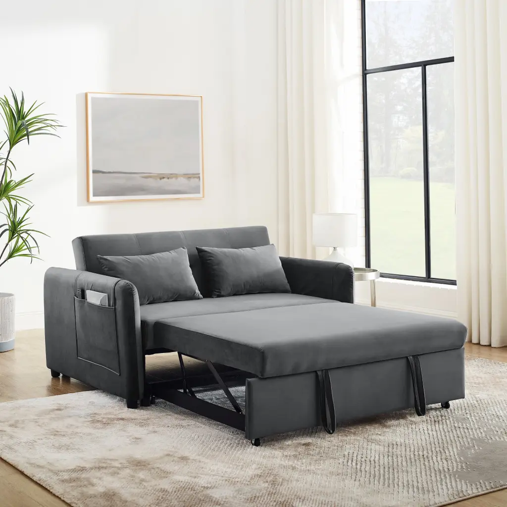 Convertible Sofa Bed 3--1 Versatile Velvet Double Sofa Pullout Bed Adjustable Backrest Lumbar Pillows and Living Room Side...