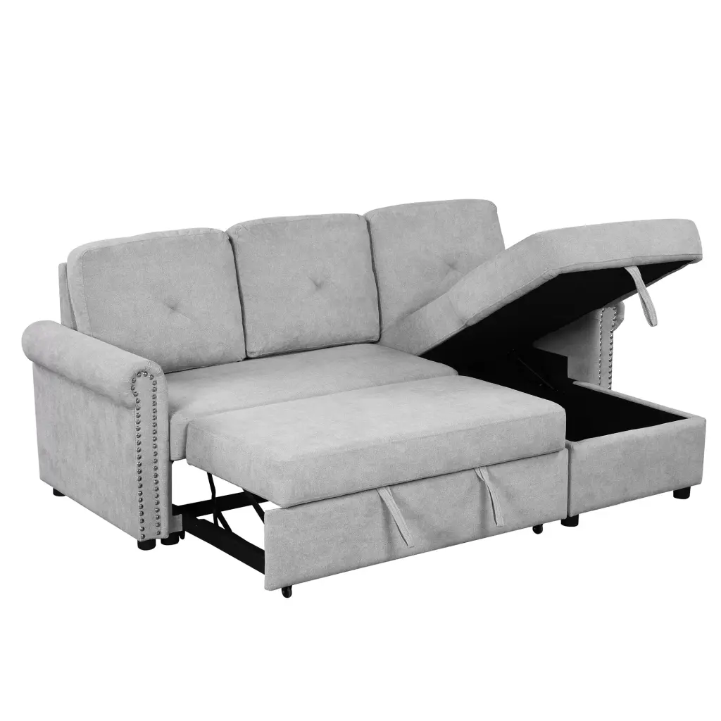83 Modern Convertible Sleeper Sofa Bed Storage Chaise Gray - Space-Saving Living Room Furniture Jamini