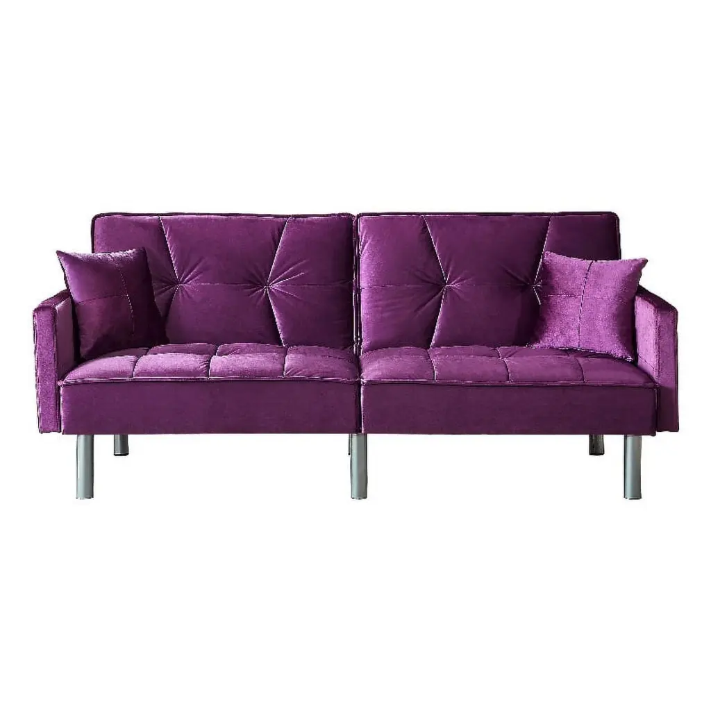 Legend Vansen 75.6 Convertible Modern Wood Velvet Fabric Sofa Bed Purple