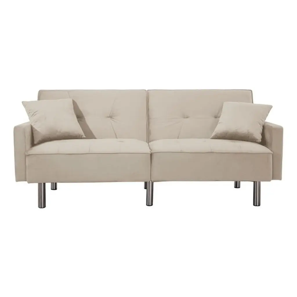 Legend Vansen 80 Convertible Modern Wood Velvet Fabric Sofa Bed Beige Living Room