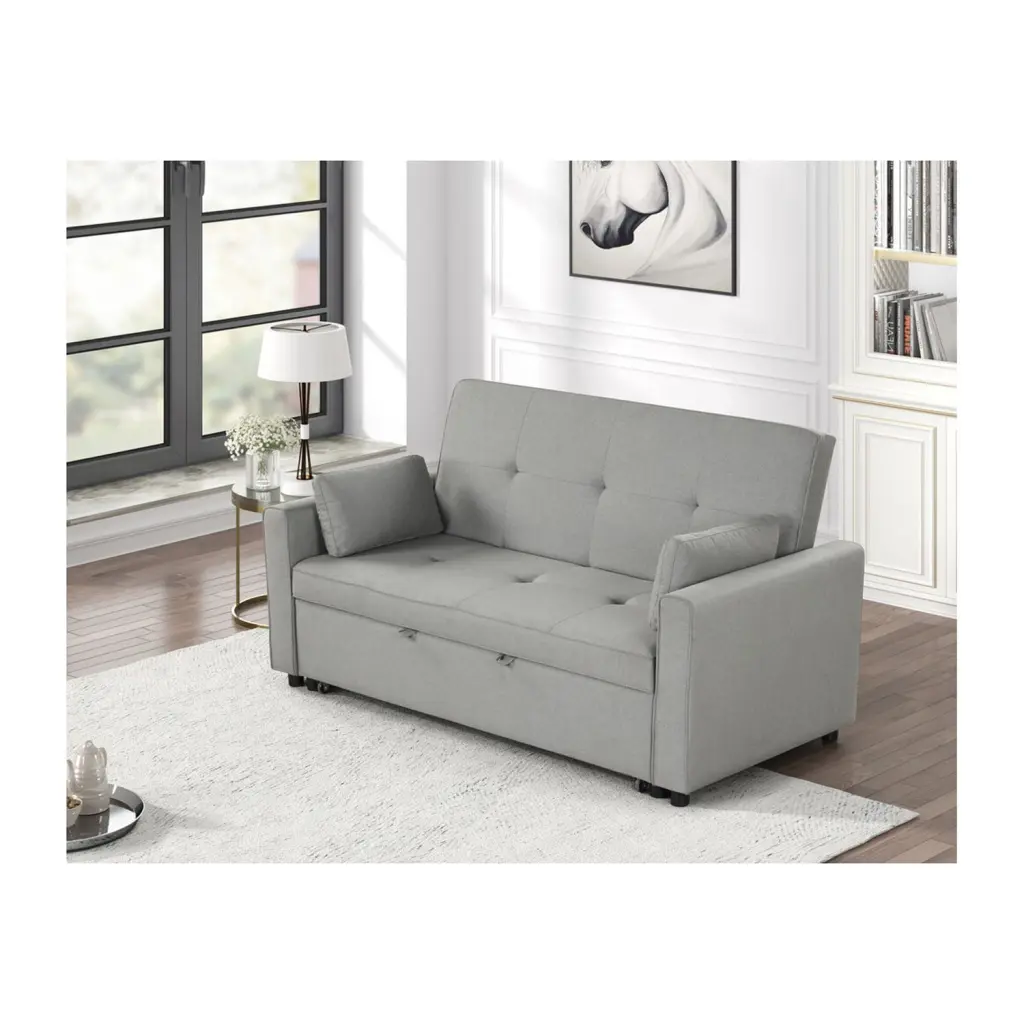 Fabian Gray Woven Fabric Convertible Sleeper Sofa Pillows Modern Futon Couch Lilola Home