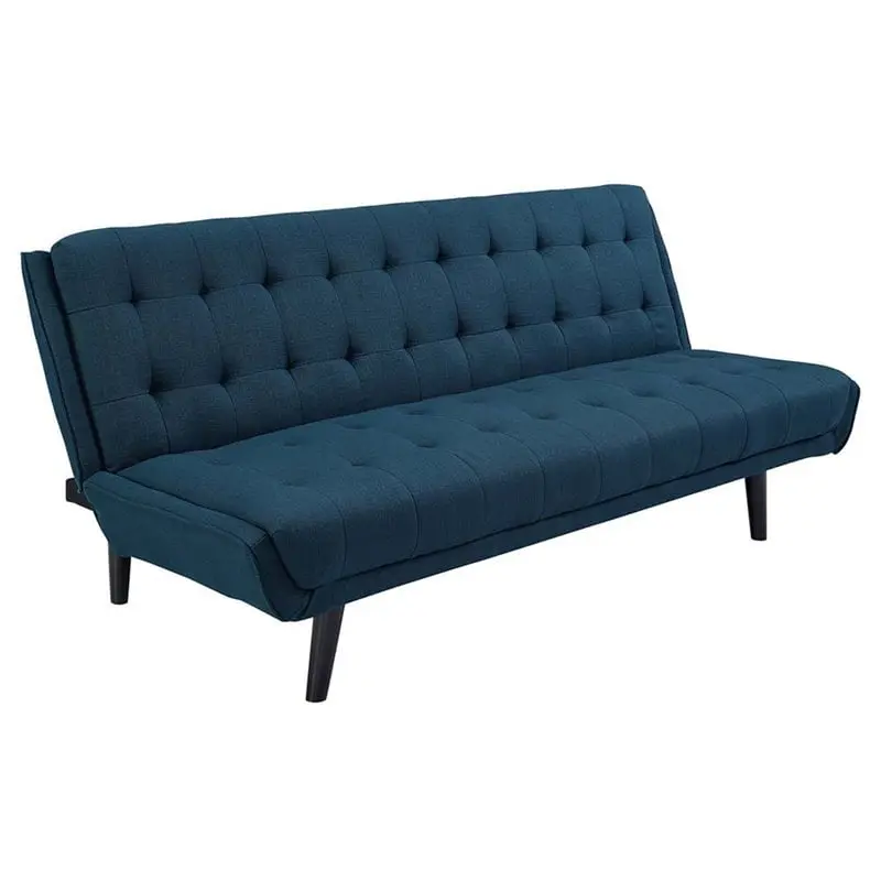 Maklaine Tufted Convertible Fabric & Wood Sofa Bed Azure and Black - Multifunctional Living Room Furniture