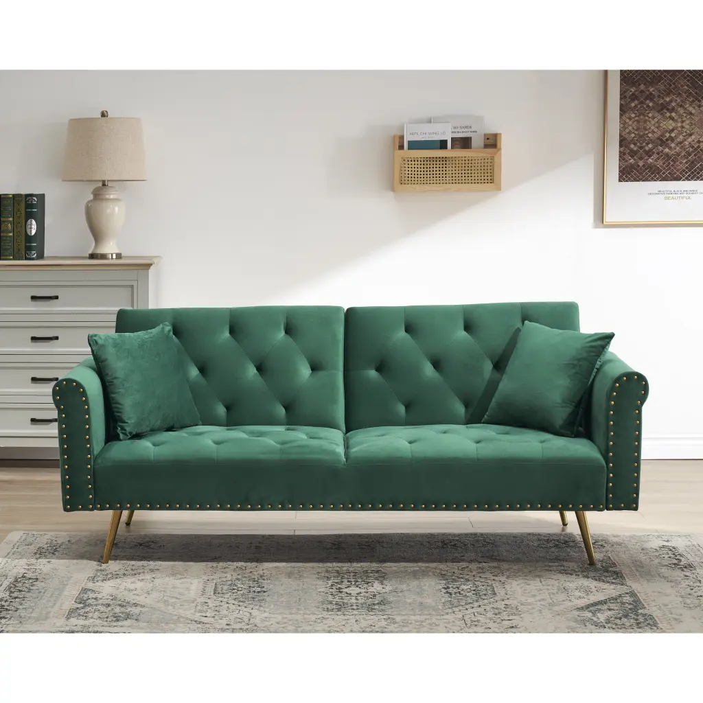 Green Velvet Nail Head Sofa Bed Throw Pillow Midfoot 90869 Miekor