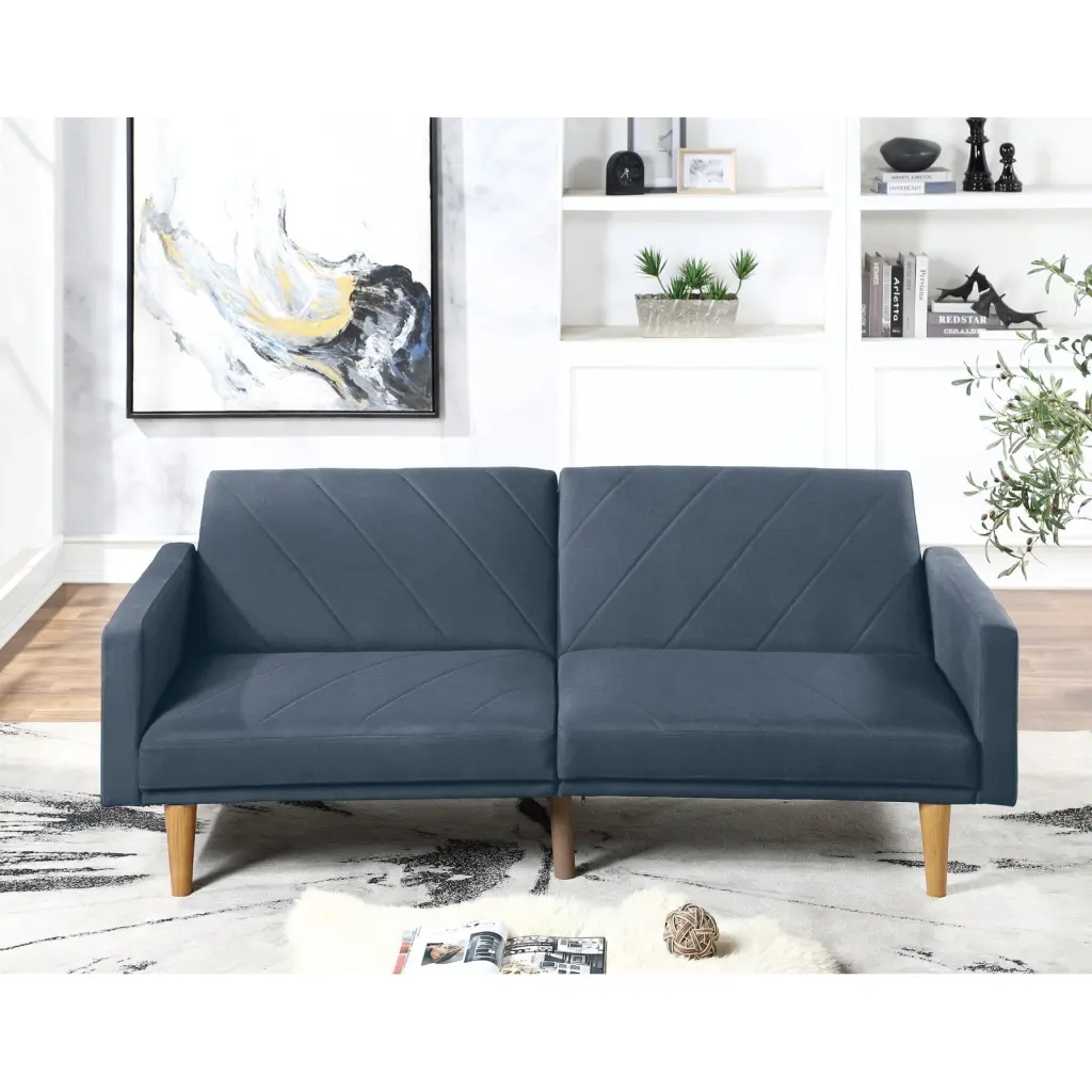 Miekor Furniture Modern Electric Look Convertible Sofa Couch Navy Color Linen Like Fabric Cushion Wooden Legs Living Room ...