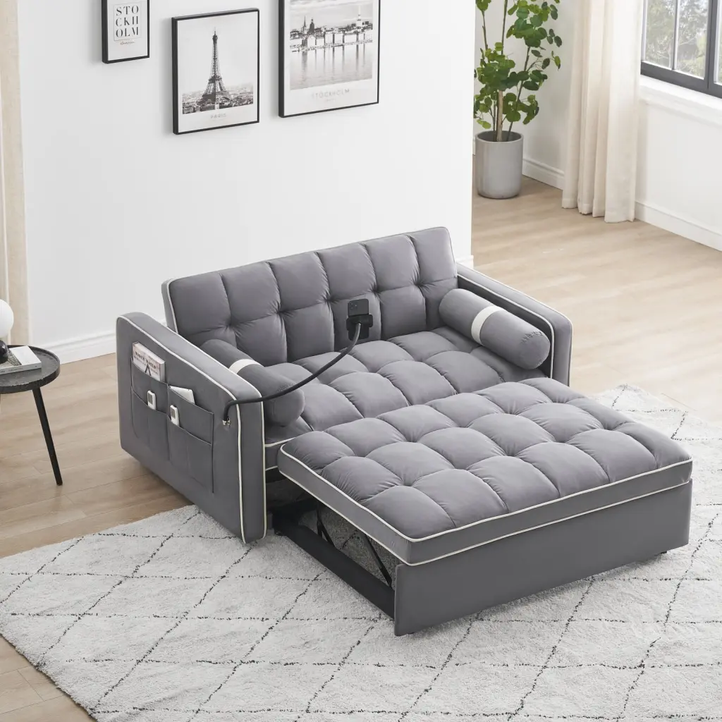 Miekor 55 Modern Velvet Convertible Sleeper Sofa Bed Side Pockets