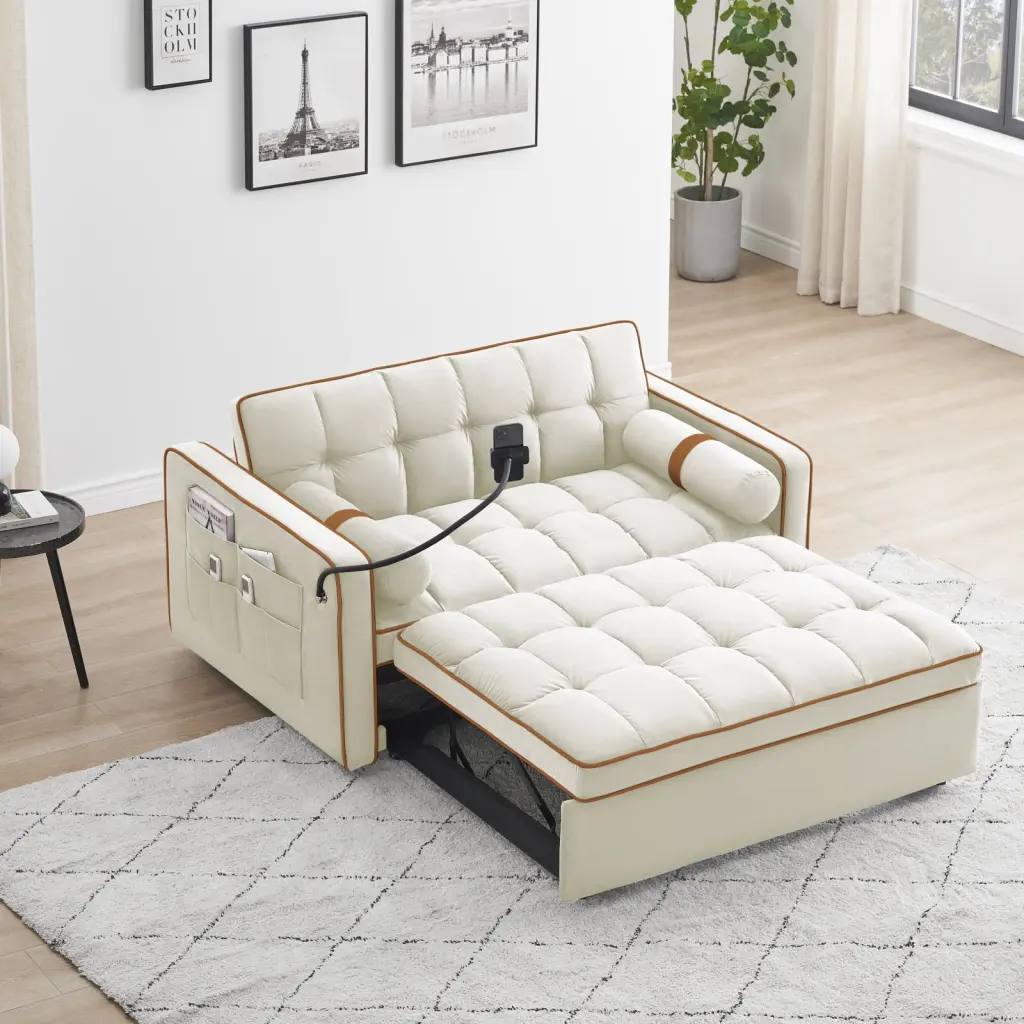 Miekor 55 Modern Velvet Convertible Sleeper Sofa Bed Beige Apartments