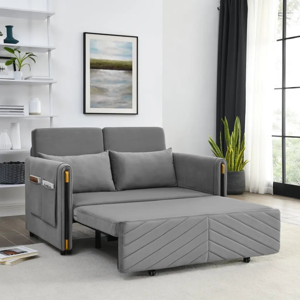 54 Modern Convertible Sofa Bed Detachable Arm Pockets and Adjustable Backrest Miekor