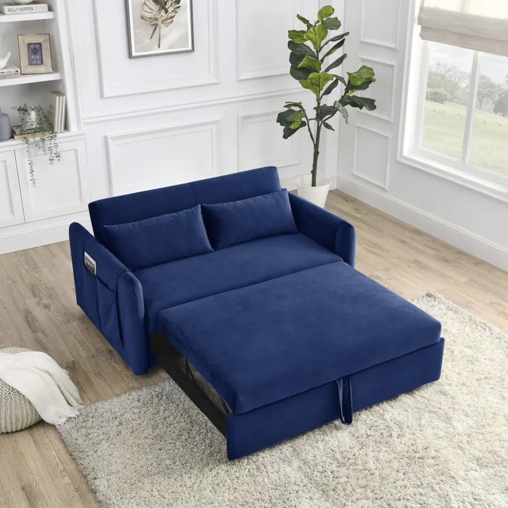 55 Modern Convertible Sofa Bed Detachable Arm Pockets and Adjustable Backrest Miekor