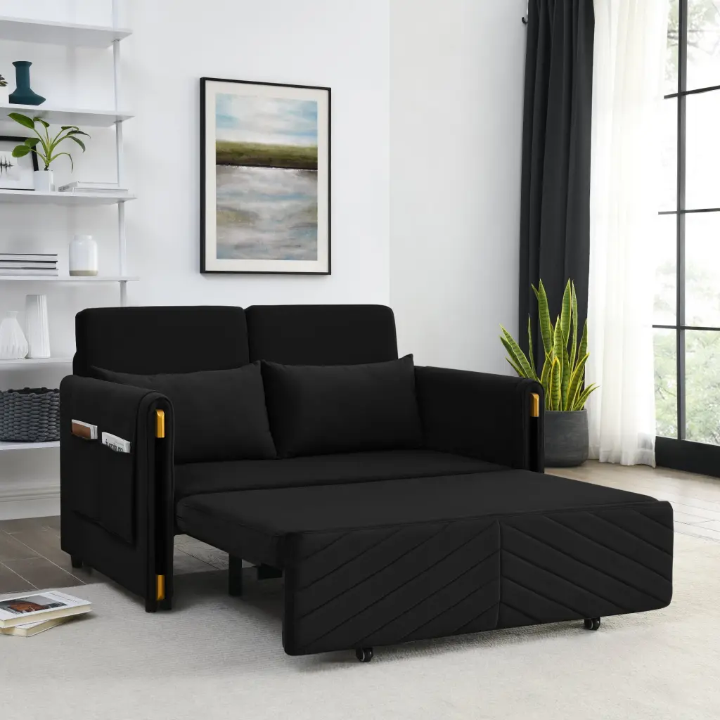 54 Modern Convertible Sofa Bed Grid Design Armrests and Pull Out Bed Miekor