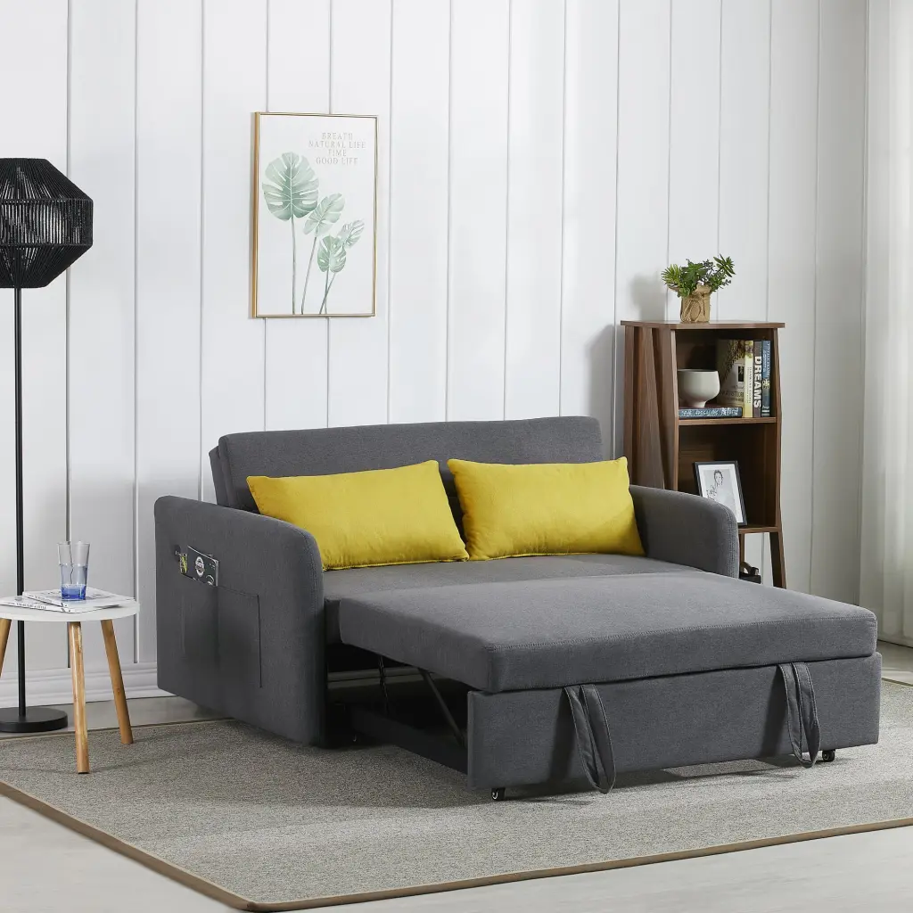 Twins Sofa Bed Grey Fabric Comfortable Convertible Couch Miekor