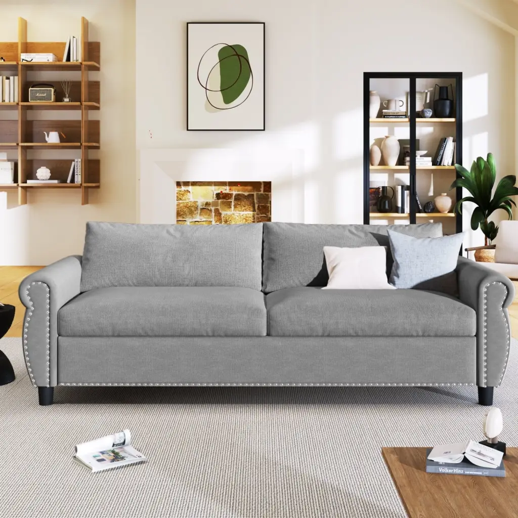 80.7 2--1 Sofa Bed Sleeper Large Memory Mattress 63x70.9x3.3 Living Room Bedroom Gray Polyester Convertible Couch Ponnky