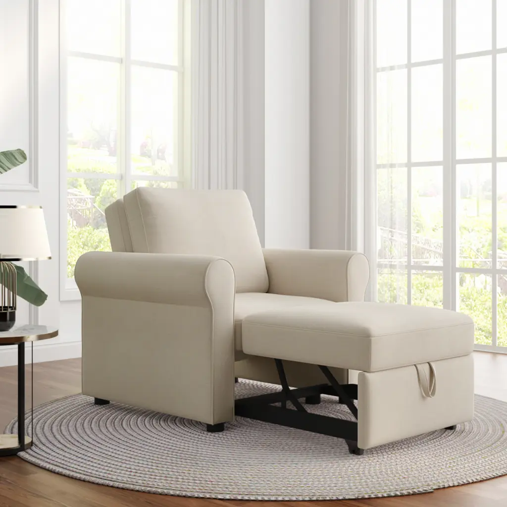 Beige 3 1 Sofa Bed Chair Convertible Sleeper Chair Bed Adjustable Backrest Ponnky