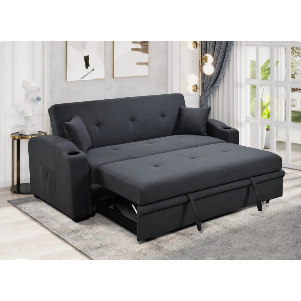 75 Inch 3 1 Convertible Modern Sofa Convenient Pull Out Bed Reclining Backrest Cup Holders Pillows and Pockets Futon Couch...