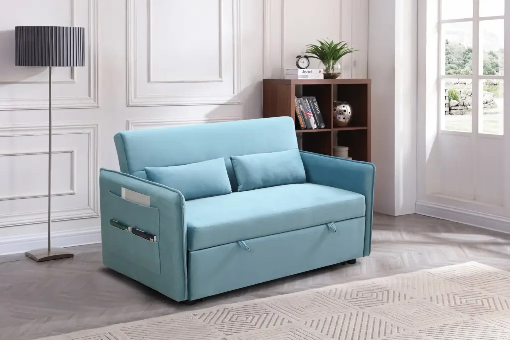 Convertible Sleeper Sofa Pull-out Bed Modern Loveseat 3--1 Futon Couch Side Pockets and Pillows Bedroom Living Room Home O...