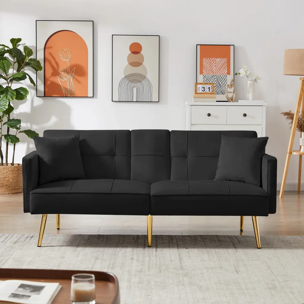 Black Velvet Sofa Bed Convertible Comfortable Sofabed Living Room or Bedroom unknown