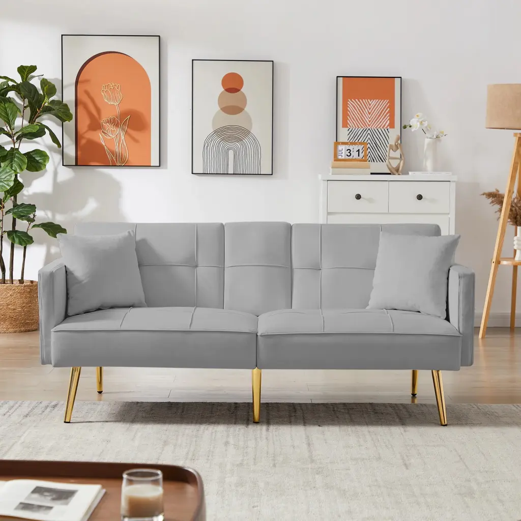 Grey Velvet Sofa Bed Convertible Comfortable Sofabed Living Room or Bedroom unknown