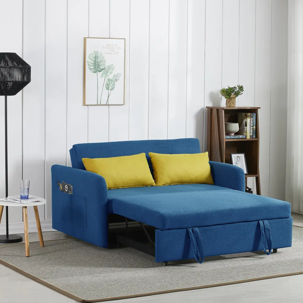 Zechuan Convertible Sofa Bed Pull Out Sofa Bed 55 Loveseat Sleeper Sofa Couch USB Port and 2 Side Pockets Blue