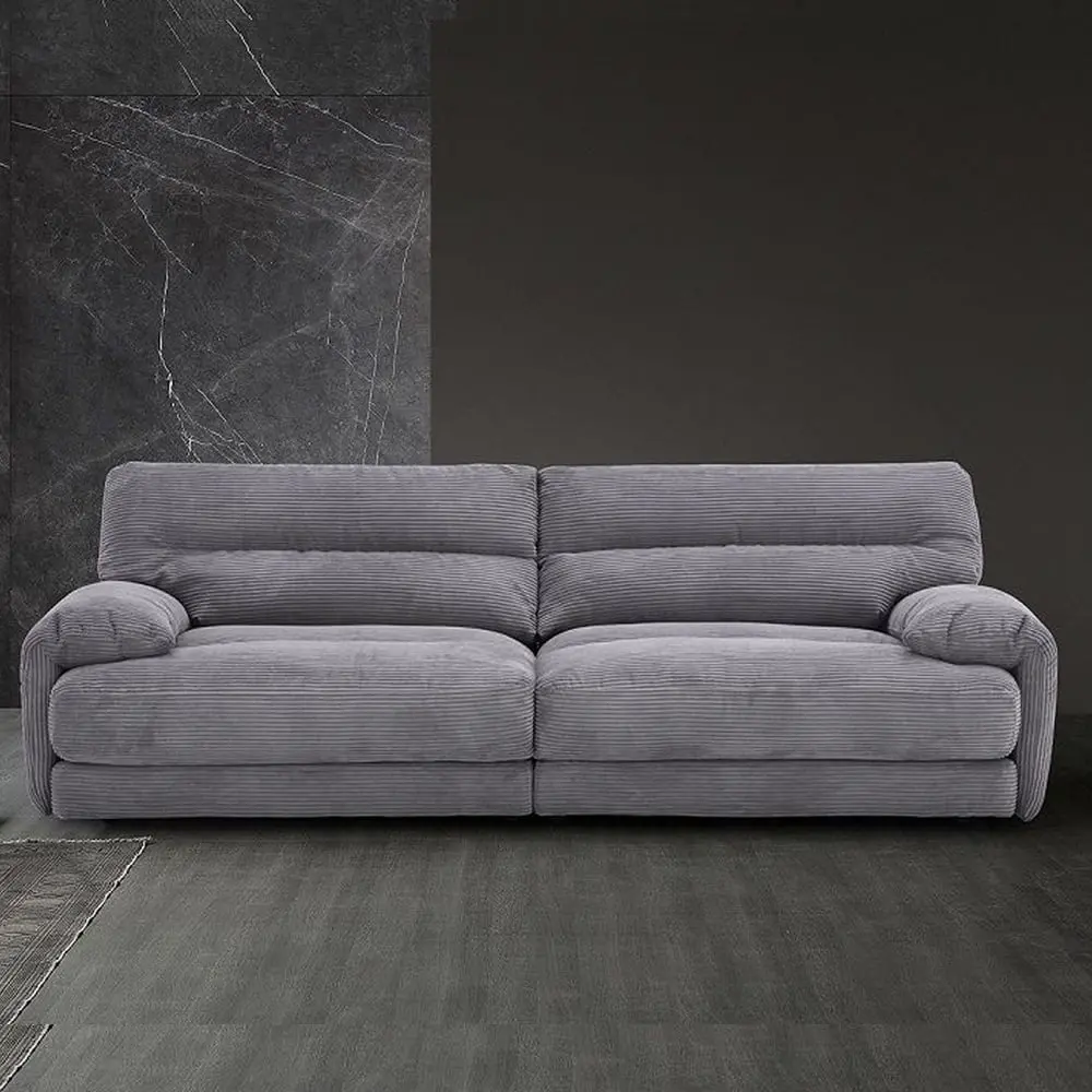 Acme Cadenza Corduroy Fabric Upholstered Rolled Armrests Sofa Gray Acme Furniture