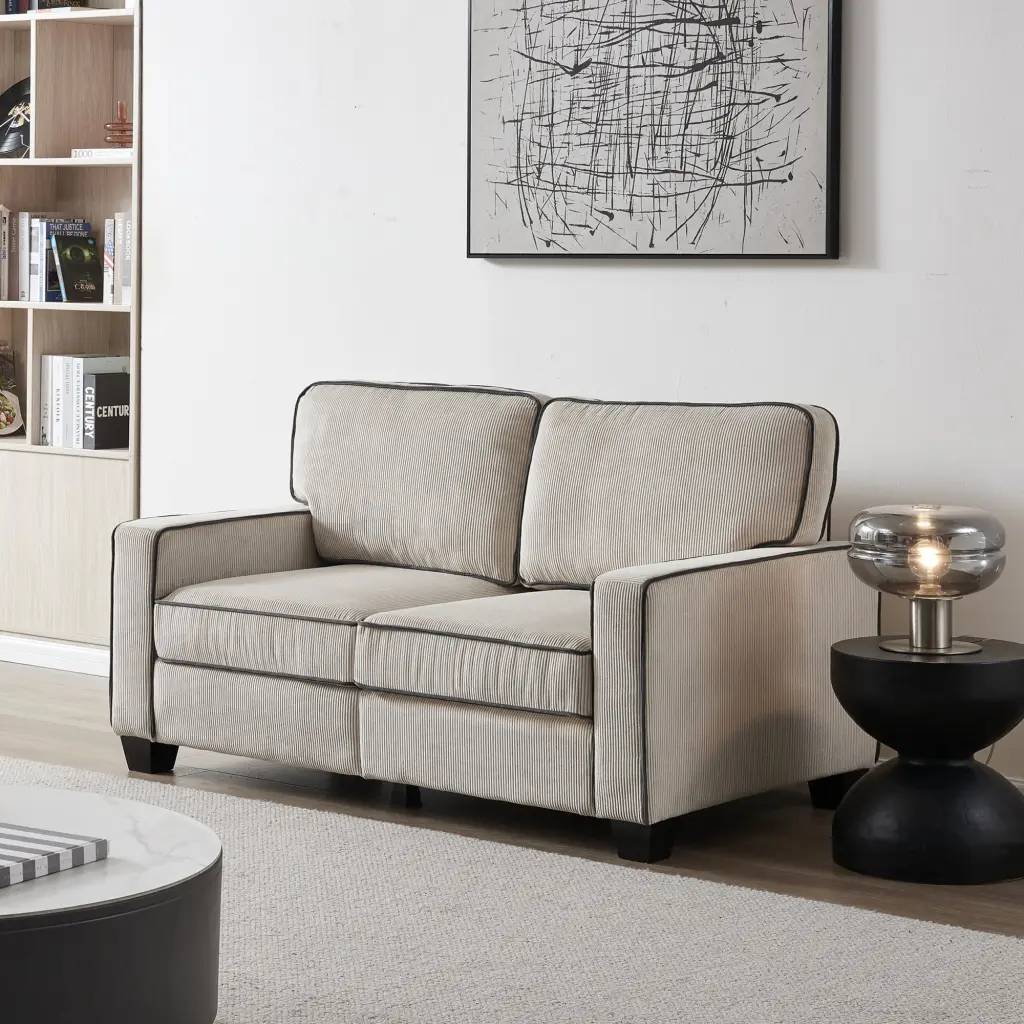 Living Room Sofa Loveseat Storage Beige Corduroy - Space Saving Furniture ANTFURN