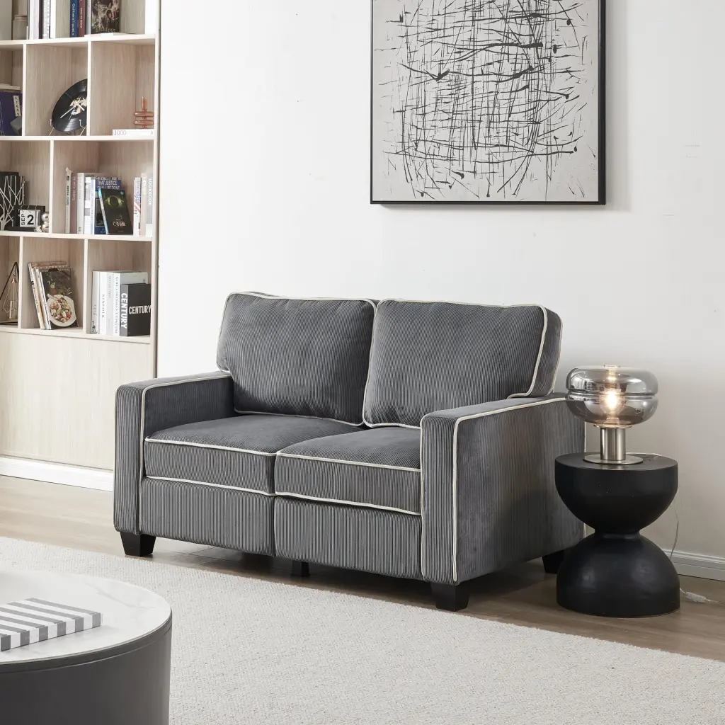 Living Room Sofa Loveseat Storage Dark Grey Corduroy - Compact Seating Solution ANTFURN