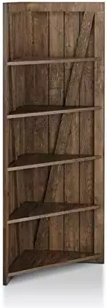FJU 5-Tier Farmhouse Wood Corner Bookcase Reclaimed Oak - Rustic Storage Solution