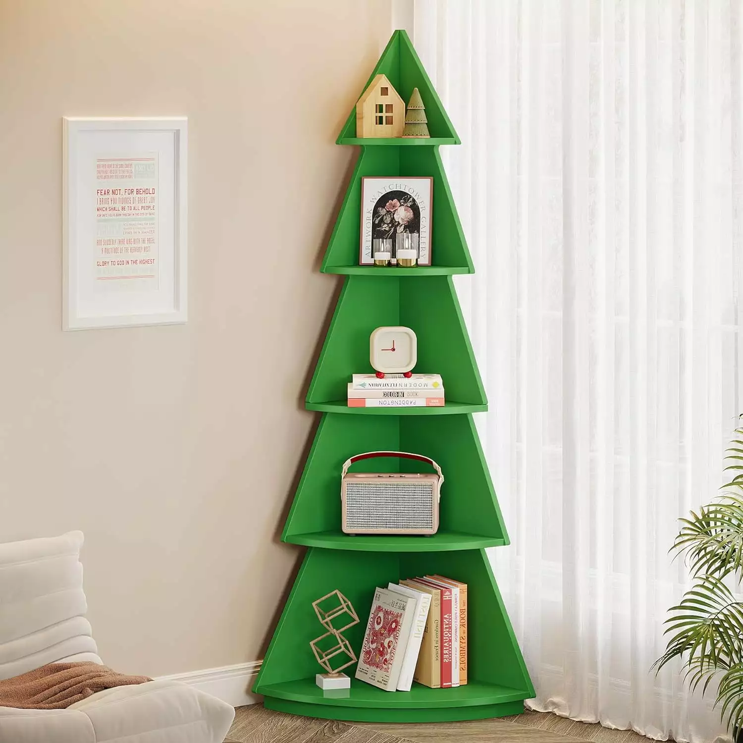 Tribesigns 5-Tier Corner Bookshelf Christmas Tree-Shaped Storage Rack 69 Tall