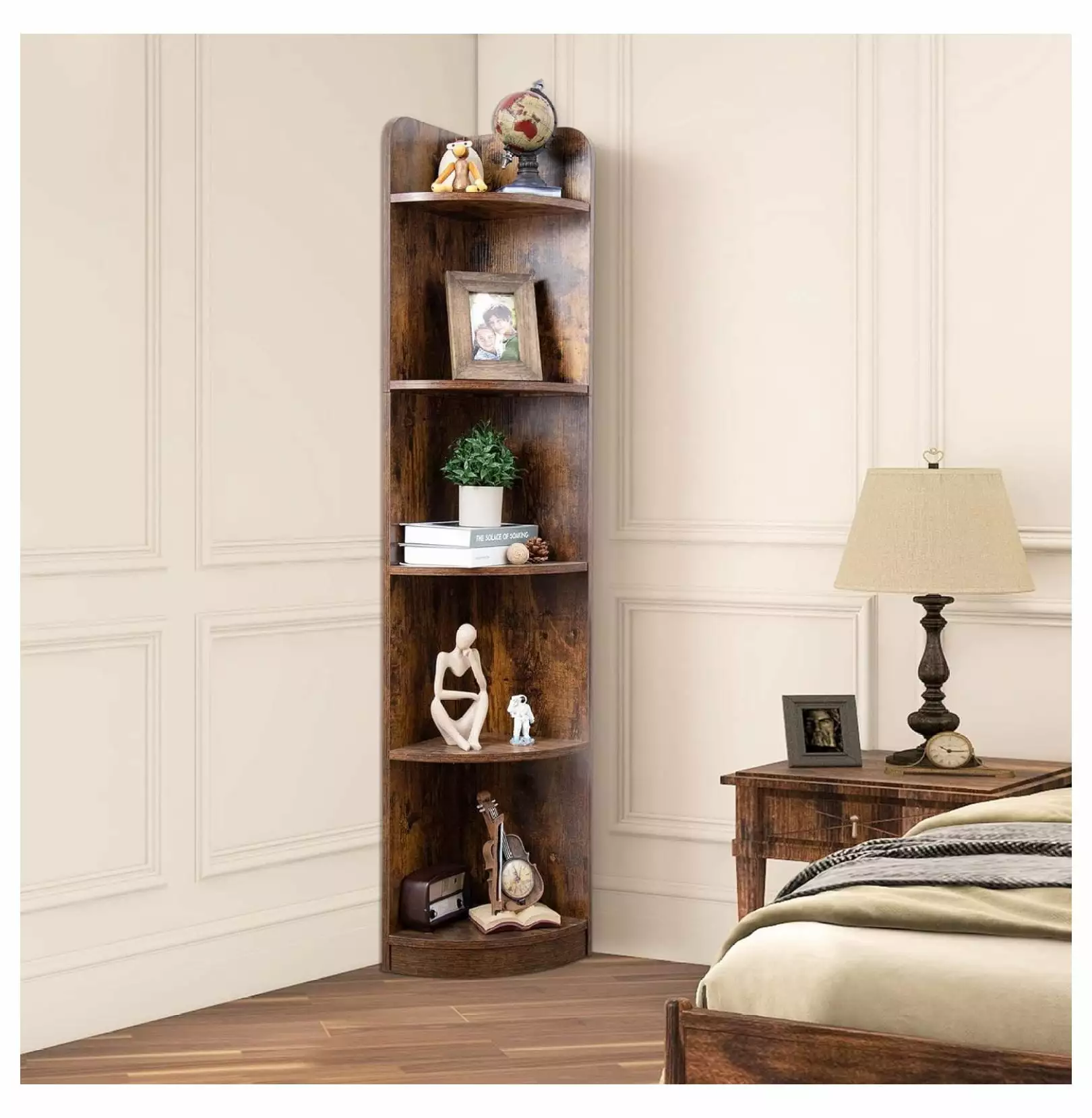 ZeloraGildan 5-Tier Corner Bookshelf 63 Tall Modern FreeStanding Corner Bookcase Brown