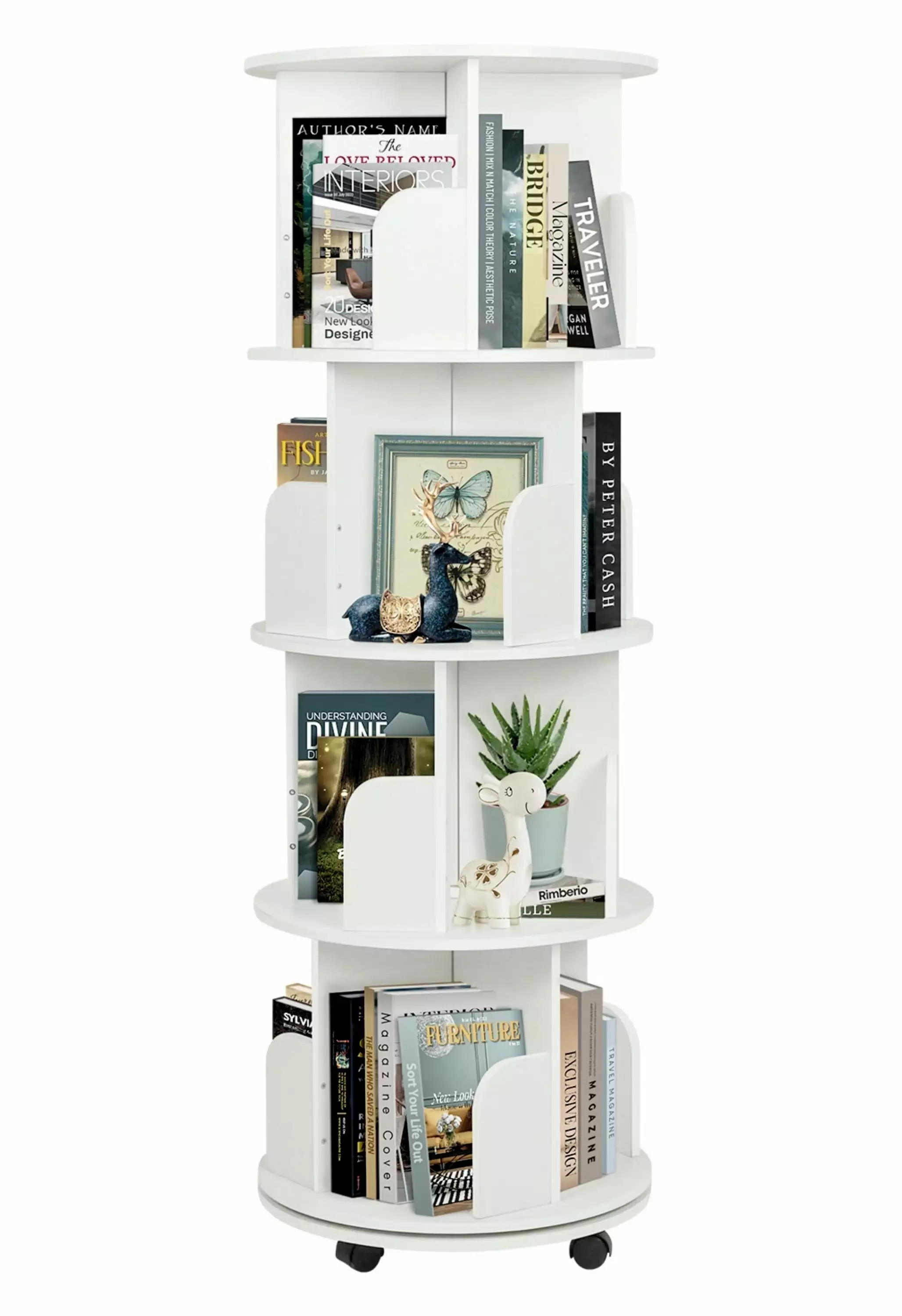 IAJXWI Rotating Bookshelf Corner Bookshelf Tower Wheels White