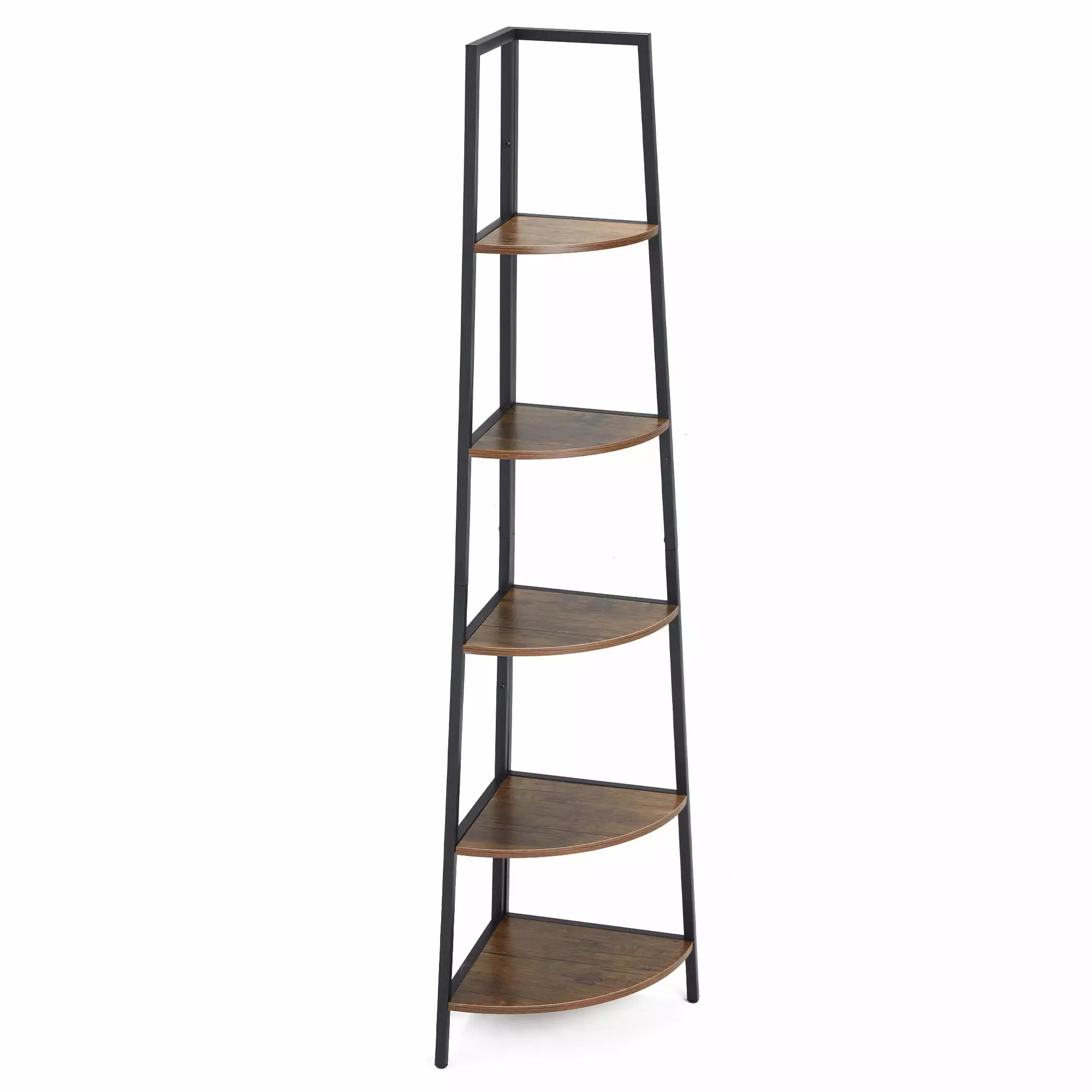 JOMEED 5 Shelf Industrial Corner Etagere Ladder Bookcase Black & Brown