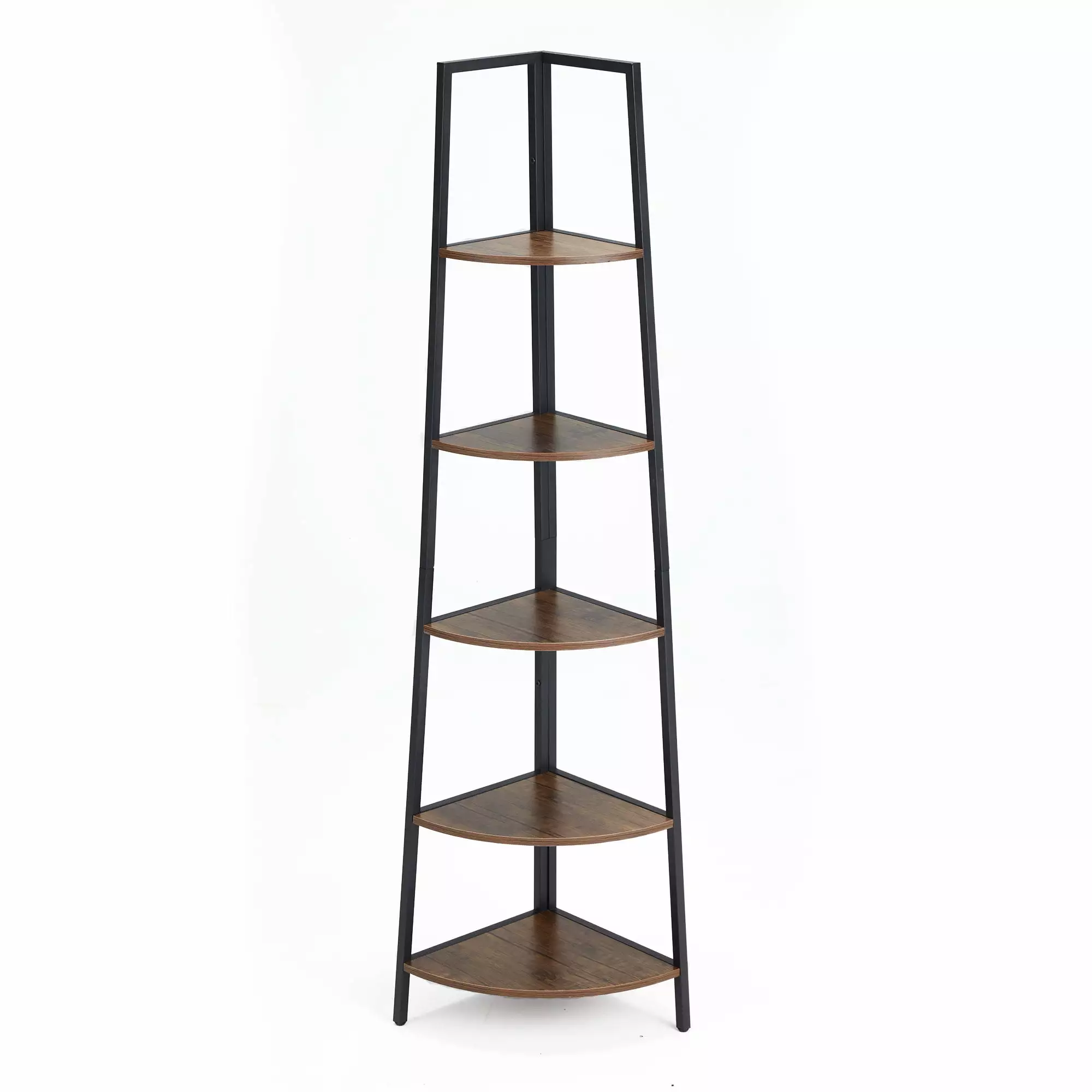 JOMEED 5 Shelf Industrial Corner Etagere Ladder Bookcase Black & Brown