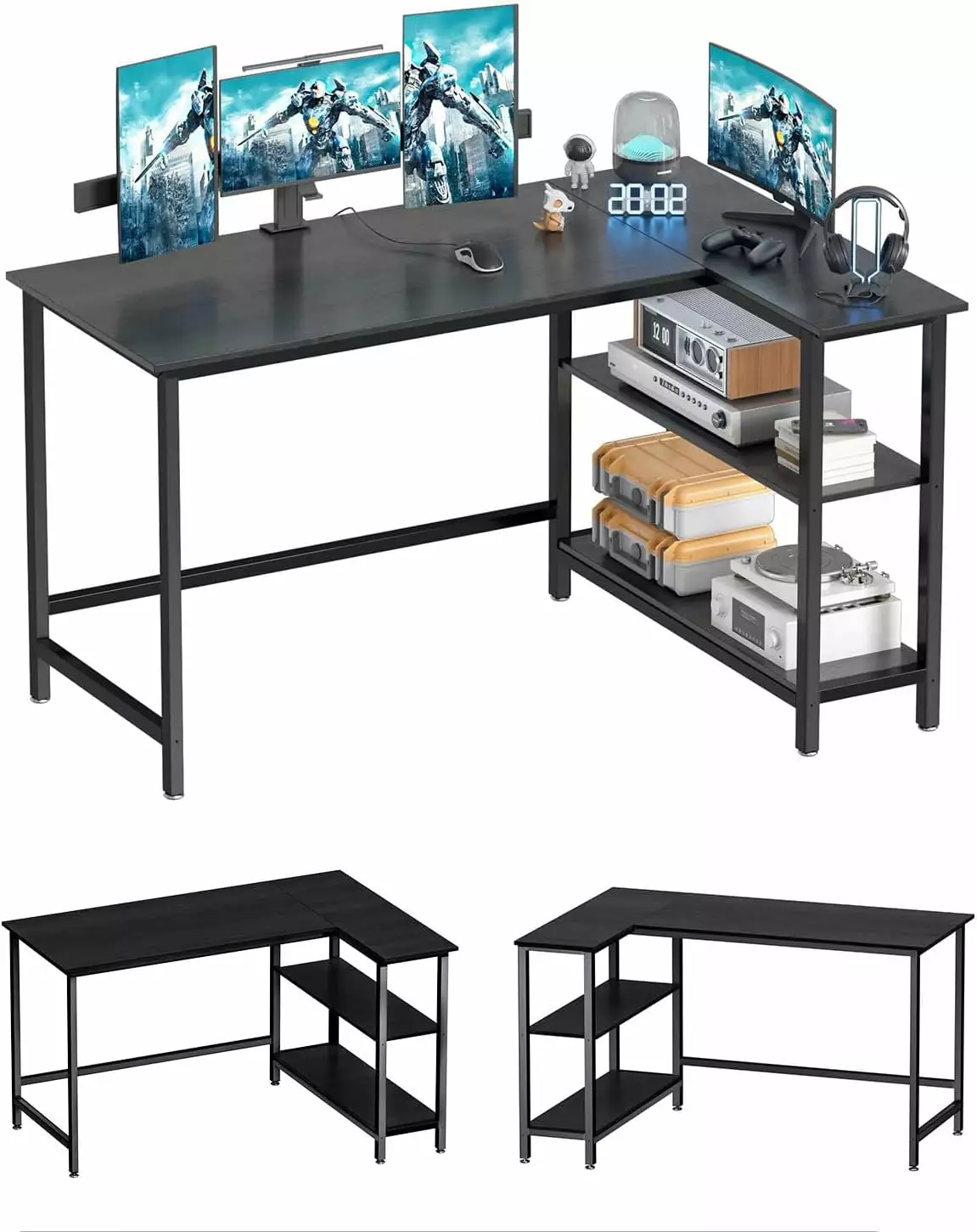 39-Inch Black L Shaped Computer Desk Shelf Space-Saving Gaming Corner Table Home Office A&A Manufacturing