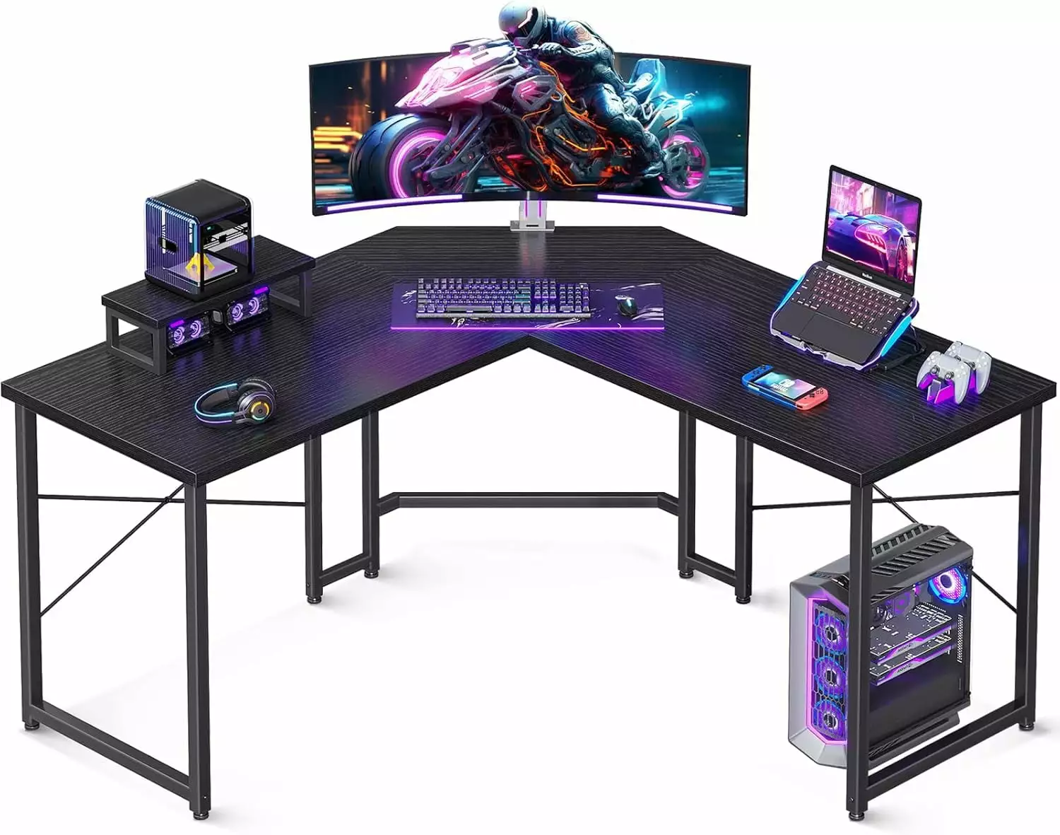 51 Inch L Shaped Gaming Desk Monitor Stand Small Spaces A&A Manufacturing