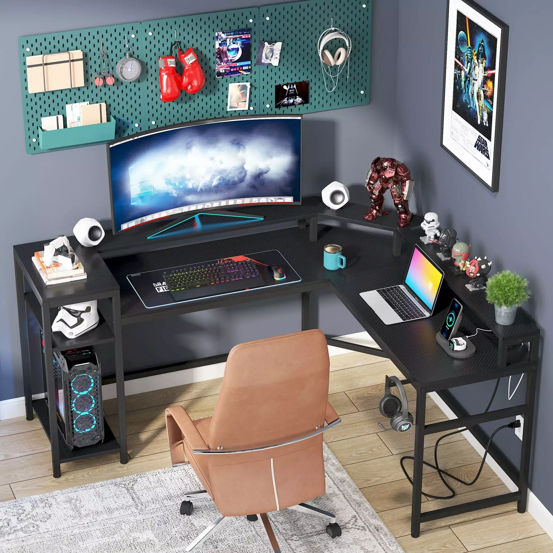 L-Shaped Gaming Desk Power Outlets and LED Strips Home Office Bed Bath & Beyond