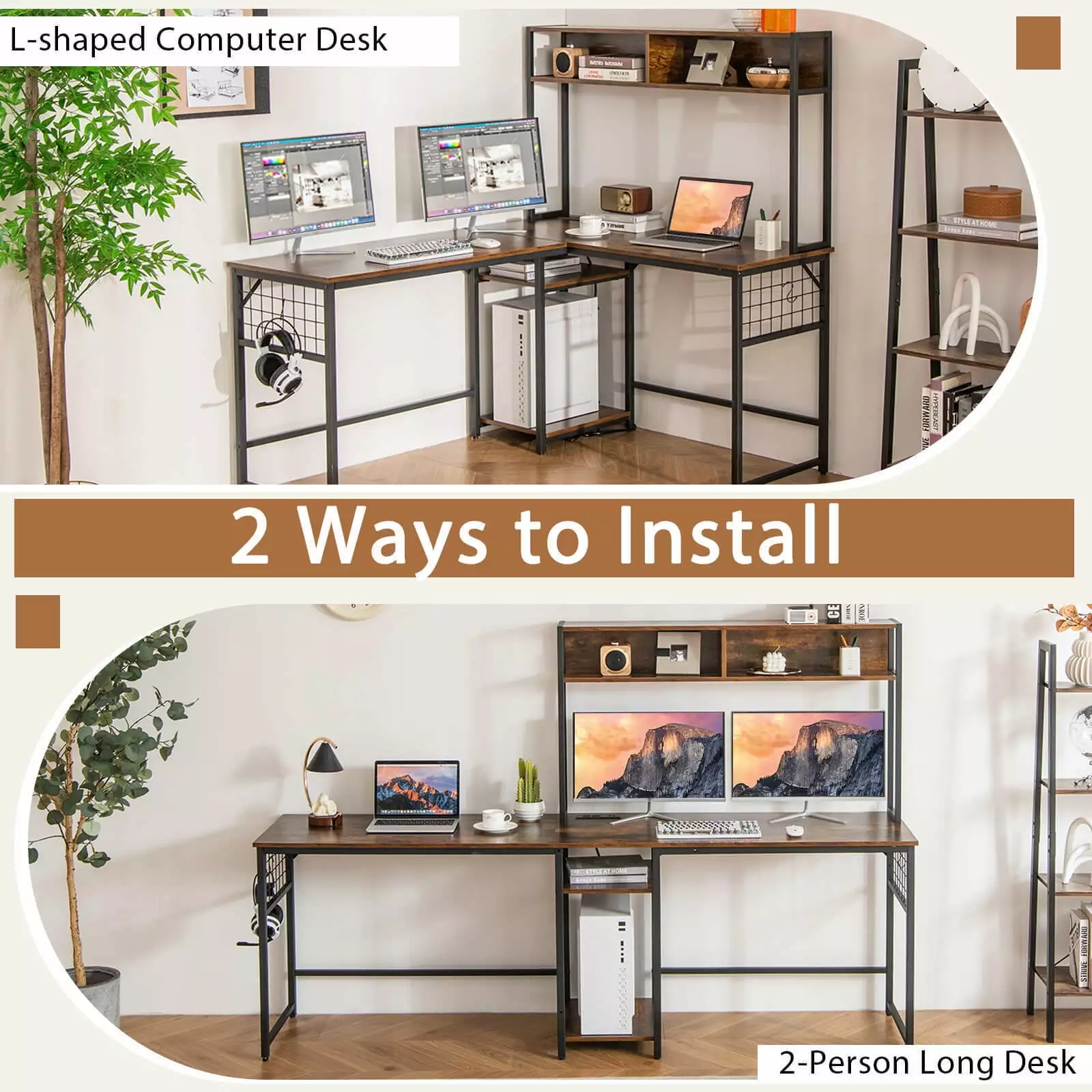 Exdeerjoy L-shaped Desk Power Outlet Converts to 2-Person Long Desk