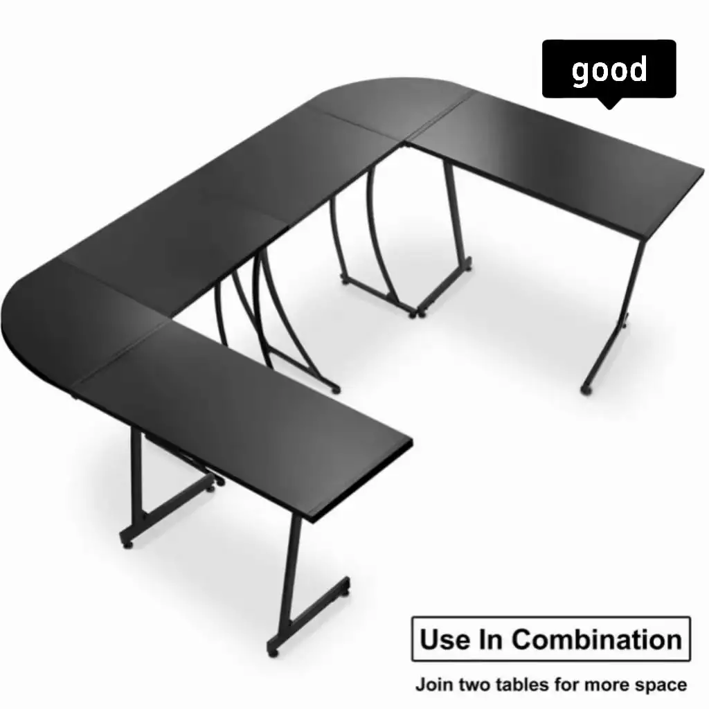 L-Shaped Black Computer Desk Reversible Corner Design Ergonomic Gaming Writing Workstation FHWMD2LCXLW