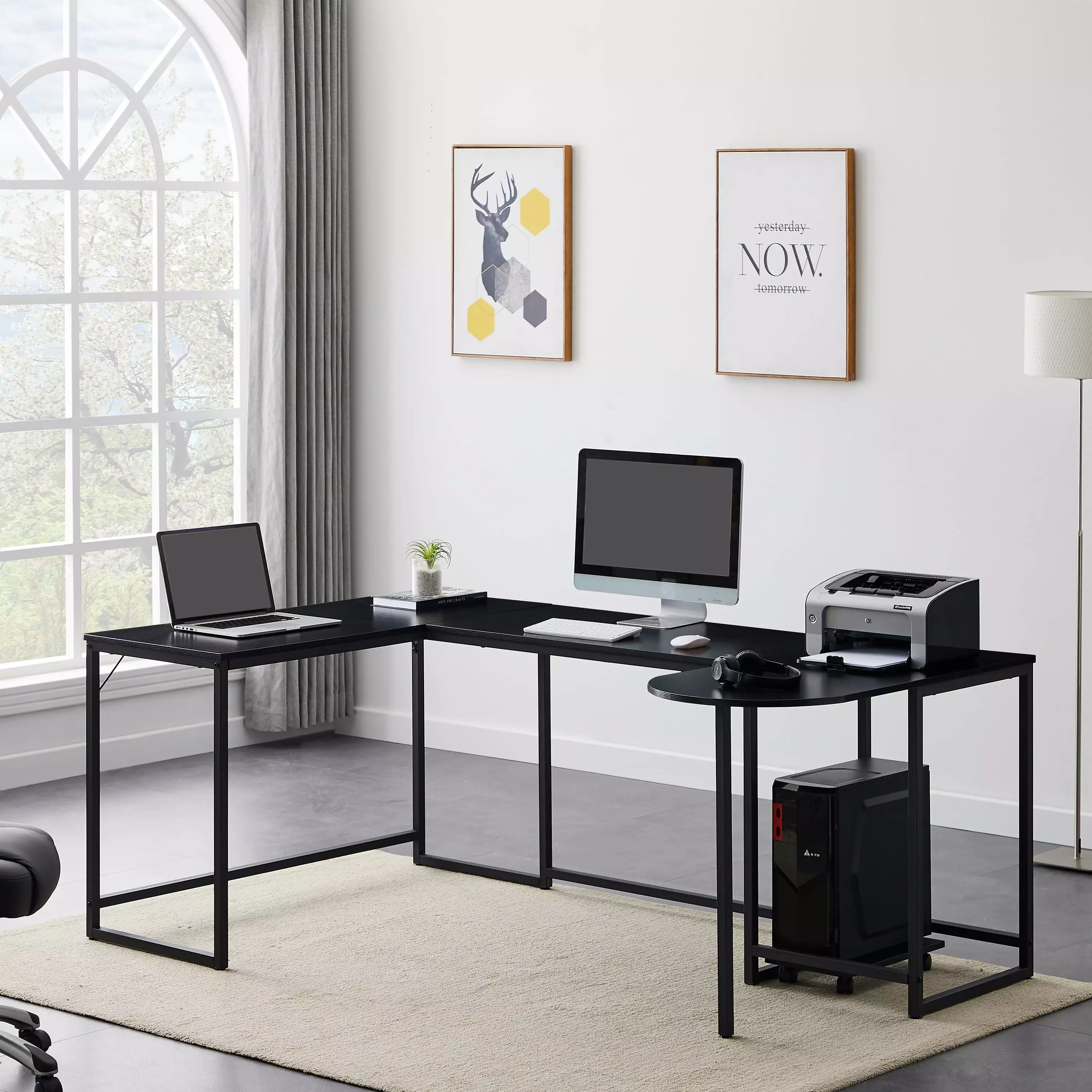 U-shaped Computer Desk Industrial Corner Writing Desk CPU Stand Gaming Table ibsun